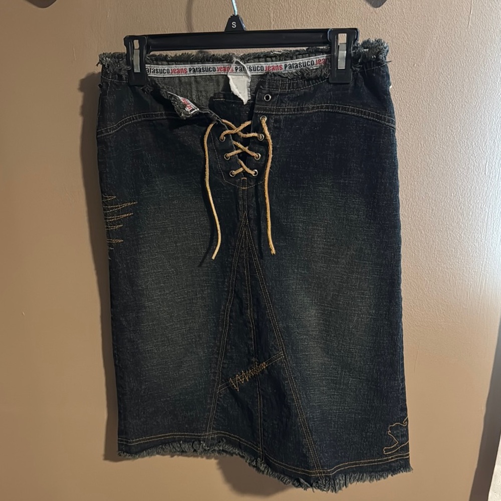 Parasuco Denim Lace-Up Pencil Skirt
